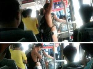 福州現奇葩內褲男 公交車內裸全身只穿內褲