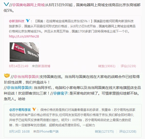 京東蘇寧價格戰:戰爭擴大化 國美當當積極卷入價格戰
