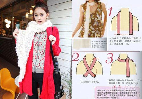 長圍巾的系法圖解一 韓式單層淑女結